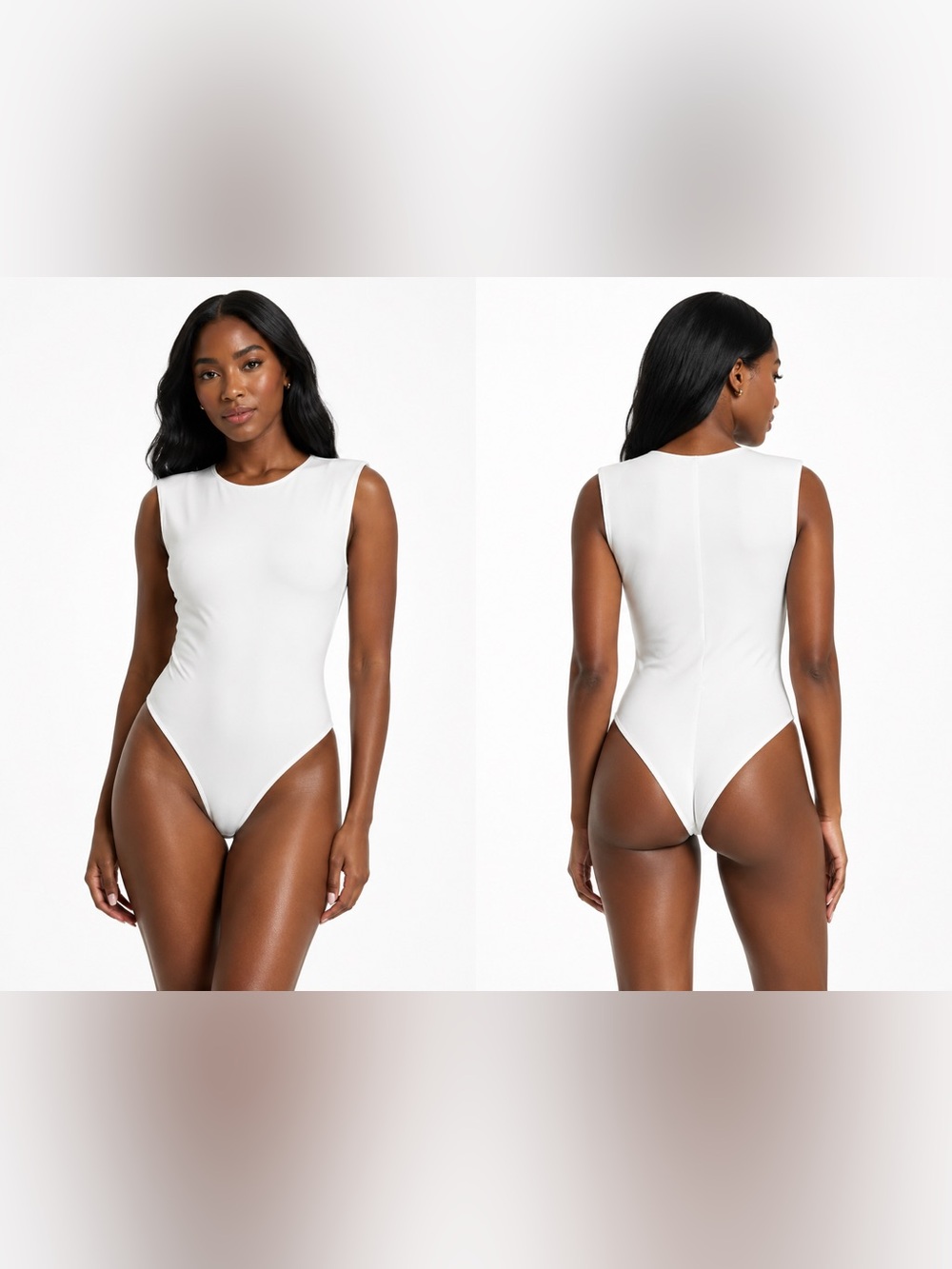 Zara White Sleeveless High-Cut Bodysuit